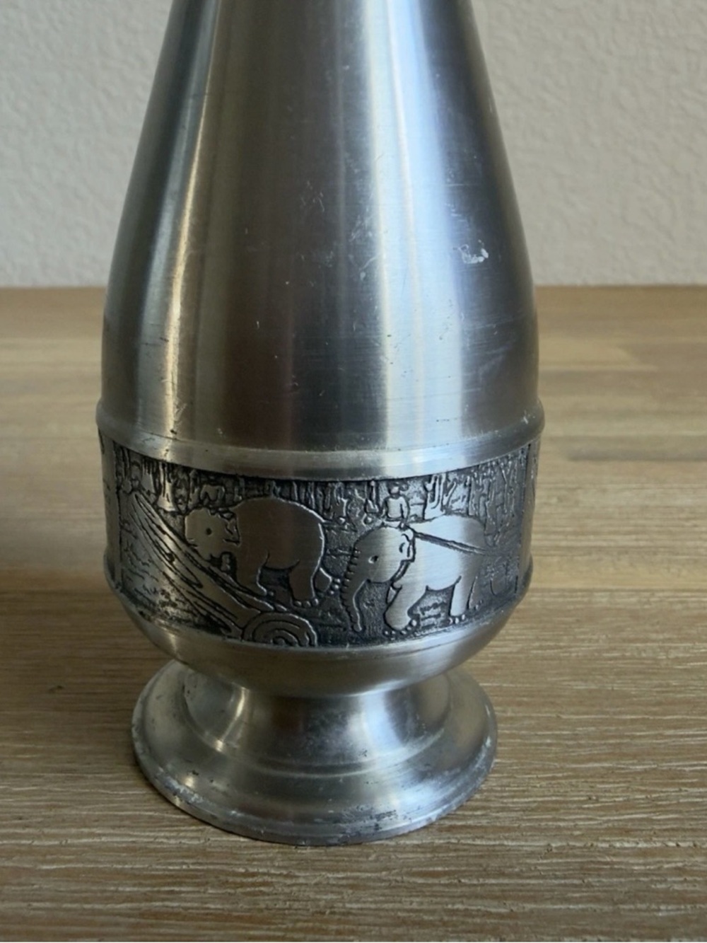 Vintage Pewter Skinny Bud Vases And Pitcher 8” and 6” Tall Silver Color Set of 2 - Picture 10 of 16